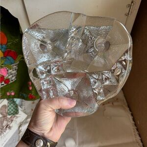 Vintage Mid Century Modern Blenko Freeform Ice Glass Art Glass Candleholder